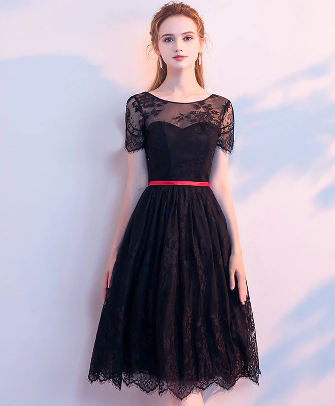 Black Lace Short Prom Dress, Black Homecoming Dress - Deanwangkt