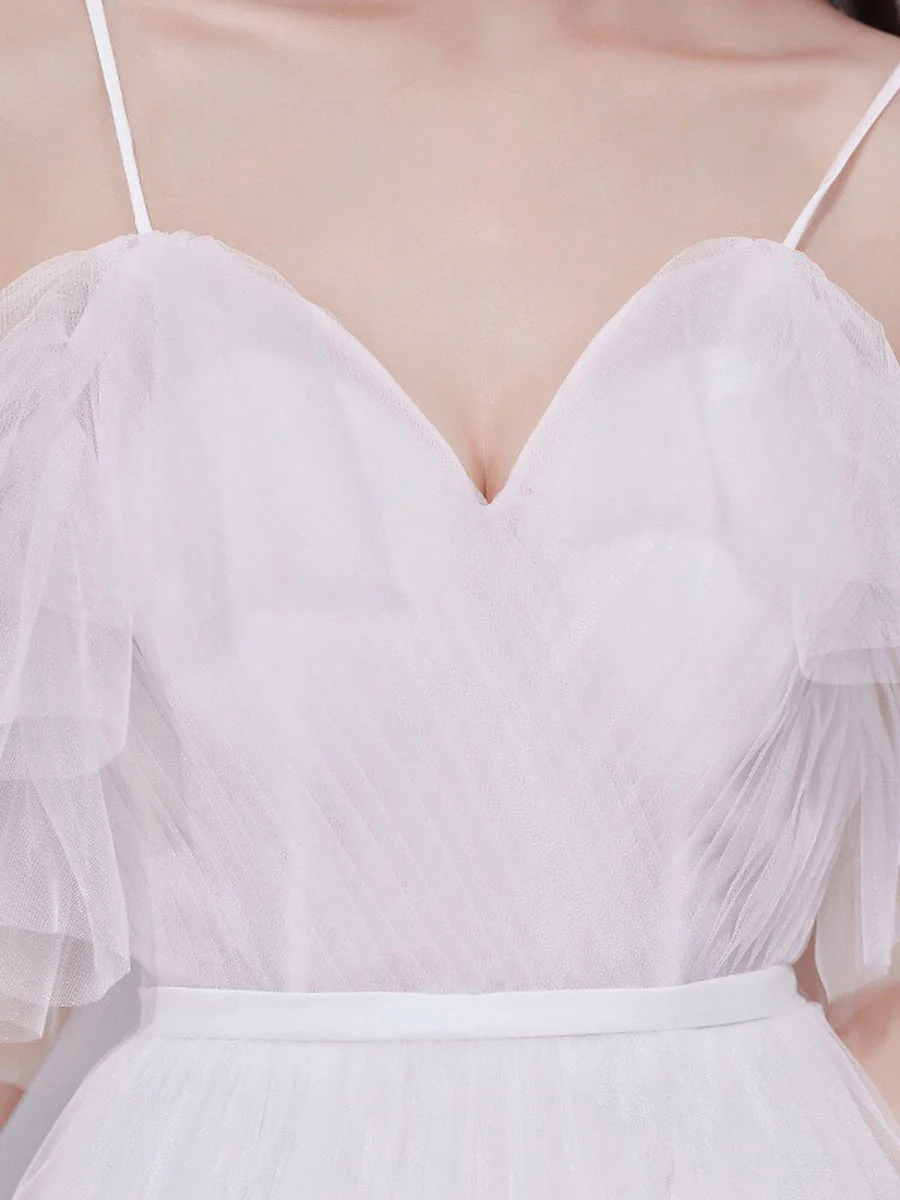 Simple White Sweetheart Neck Tulle Long Prom Dress, White Tulle Formal Dress - Deanwangkt
