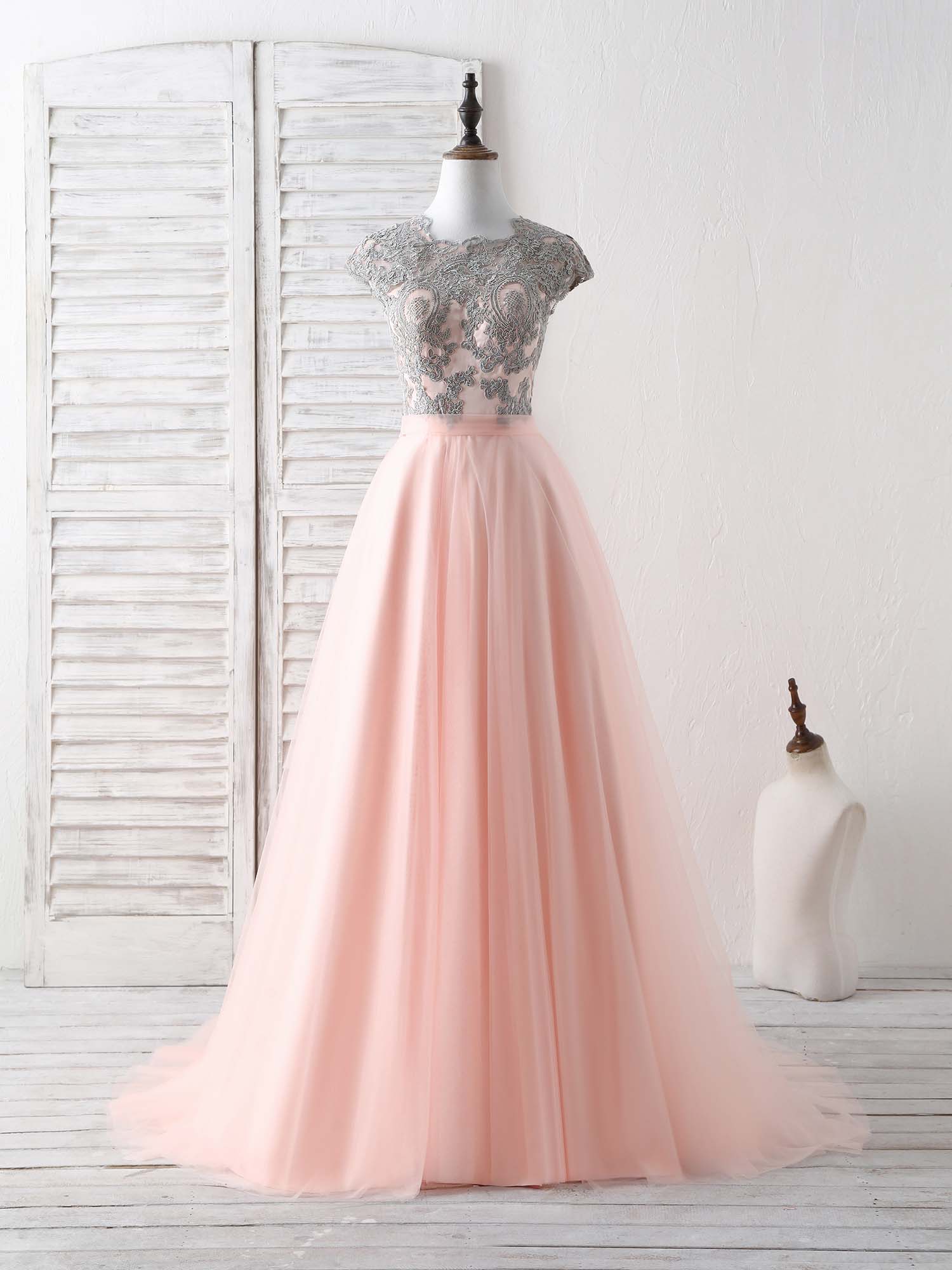 Elegant Tulle Lace Applique Long Prom Dress Tulle Evening Dress - Deanwangkt