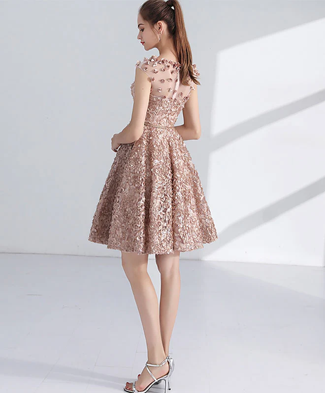 Unique 3D Lace Short Prom Dress, Cute Homecoming Dress - Deanwangkt