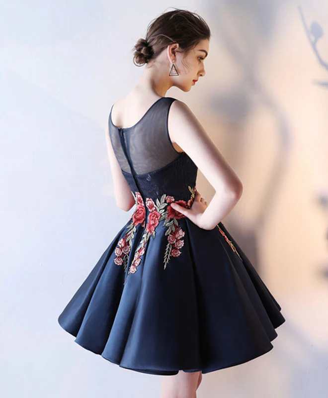 Cute Round Neck Lace Short Prom Dress, Evening Dress - Deanwangkt