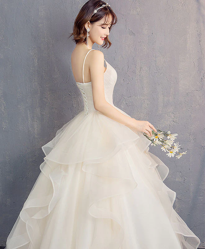 Light Champagne Tulle Long Prom Dress, Champagne Tulle Evening Dress - Deanwangkt