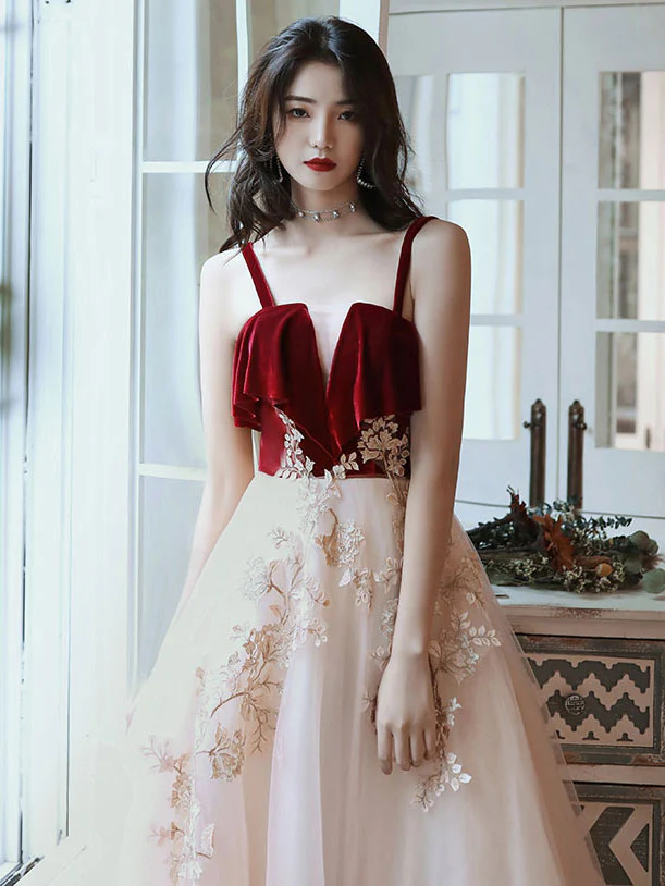 A line Green Tulle Lace Long Prom Dress, Green Formal Evening Party Dress - Deanwangkt