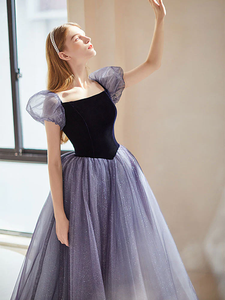Purple A line Tulle Long Prom Dress, Purple Evening Dress - Deanwangkt