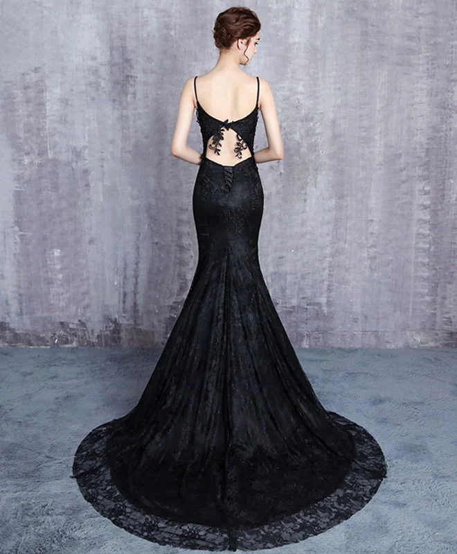 Black Lace Long Prom Dress, Mermaid Evening Dress - Deanwangkt