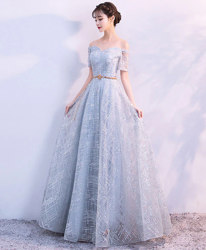 Unique Tulle Gray Long Prom Dress, Tulle Gray Evening Dress - Deanwangkt