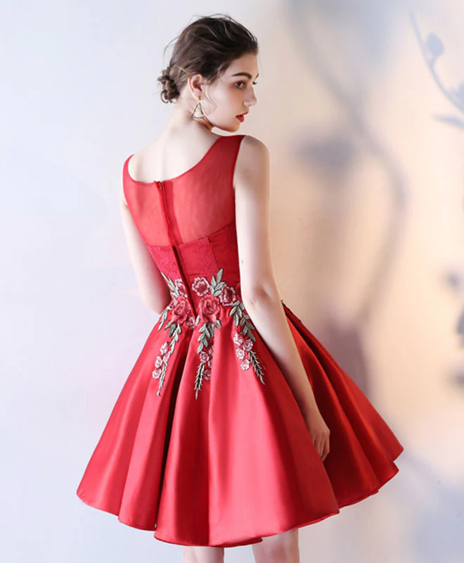 Cute Round Neck Lace Short Prom Dress, Evening Dress - Deanwangkt