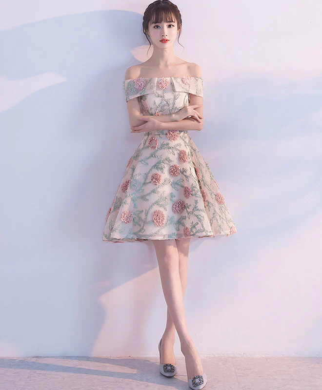 Cute Lace Applique Short Prom Dress, Lace Homecoming Dress - Deanwangkt