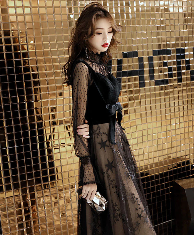 Black Tulle Lace Short Prom Dress, Black Lace Homecoming Dress - Deanwangkt