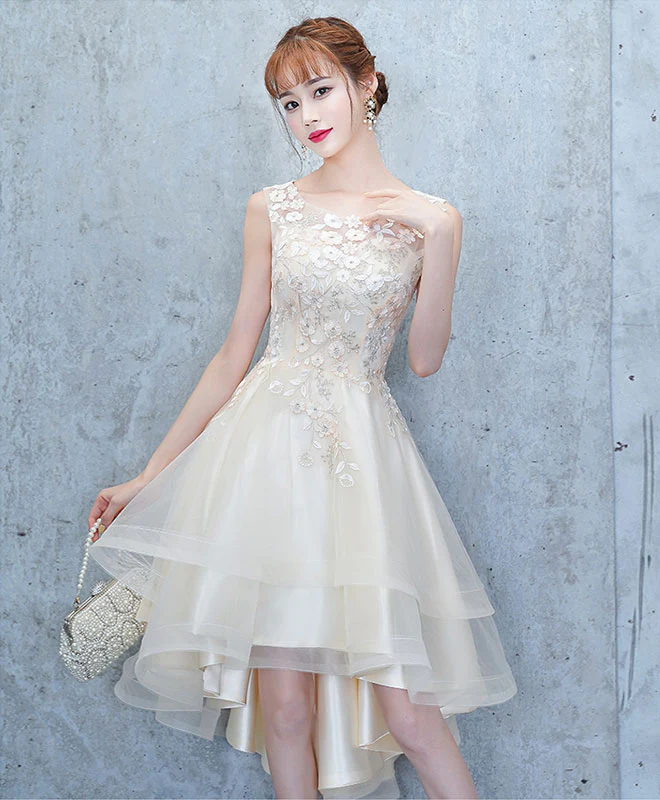Light Champagne Tulle Lace Prom Dress, Light Champagne Homecoming Dress - Deanwangkt
