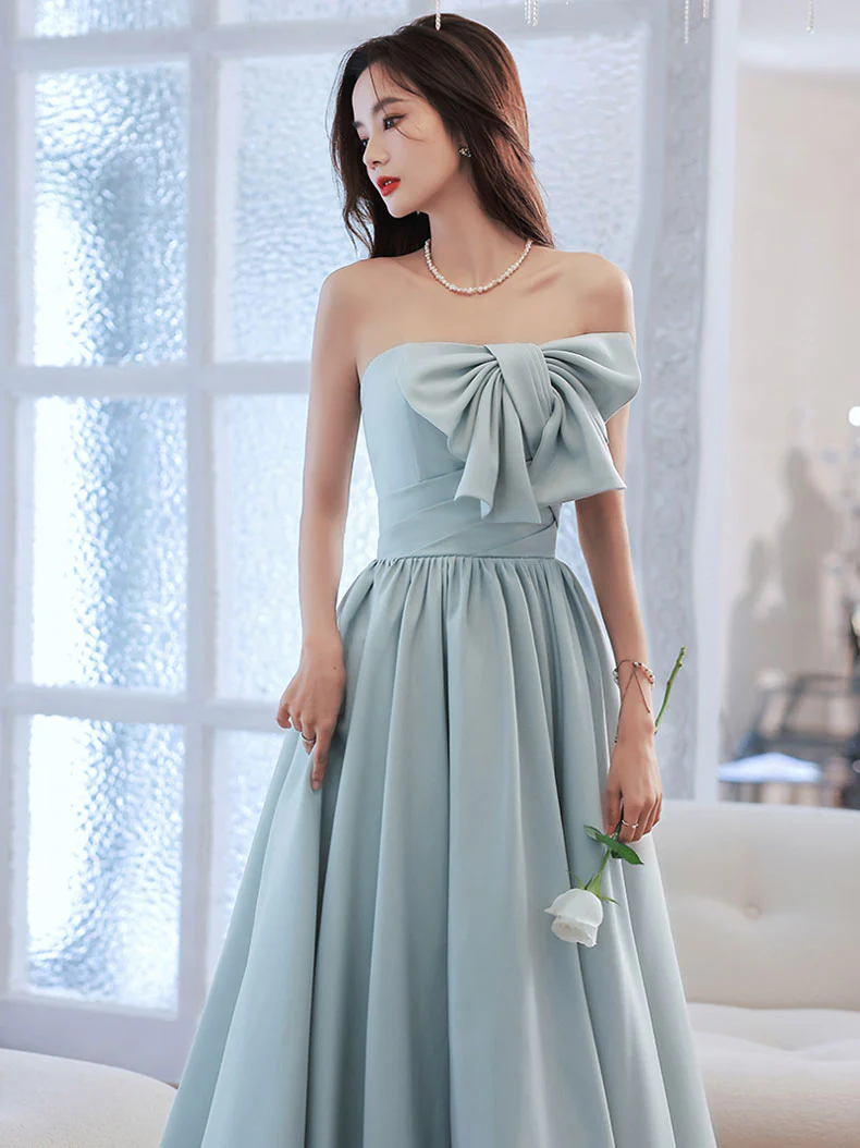 Simple Backless Blue Long Prom Dresses, Blue Bridesmaid Dresses - Deanwangkt