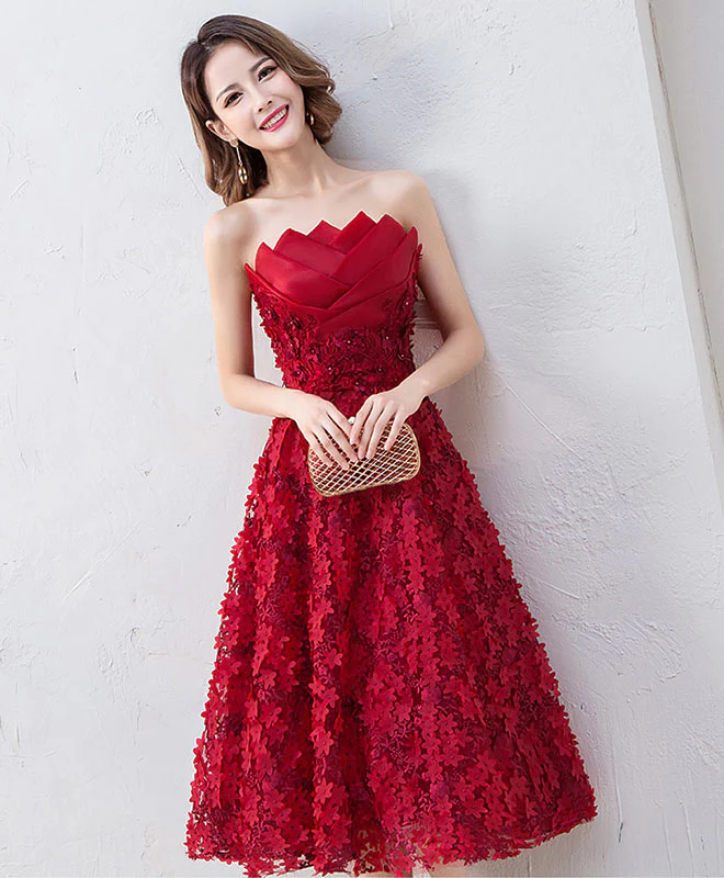 Cute Burgundy Short Prom Dress, Evening Dress - Deanwangkt