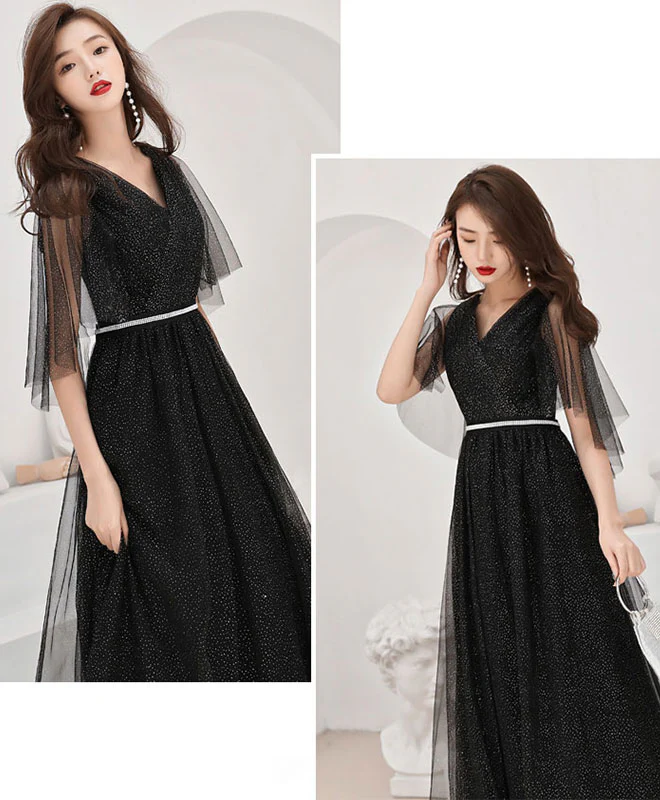 Black Tulle Long Prom Dress, Black Tulle Evening Dress - Deanwangkt