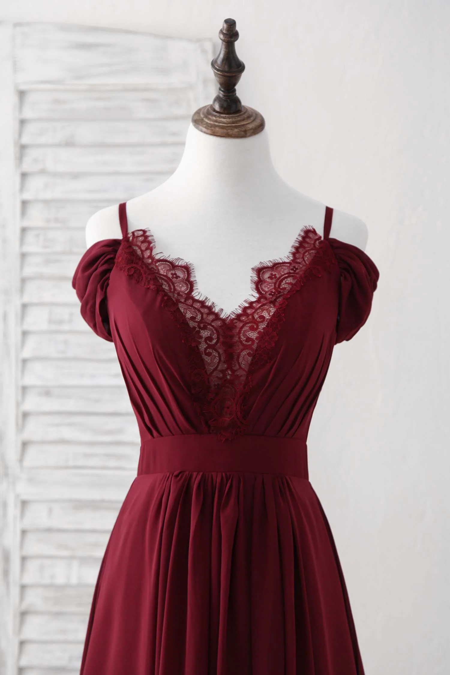 Burgundy Lace Chiffon Long Prom Dress Burgundy Bridesmaid Dress - Deanwangkt