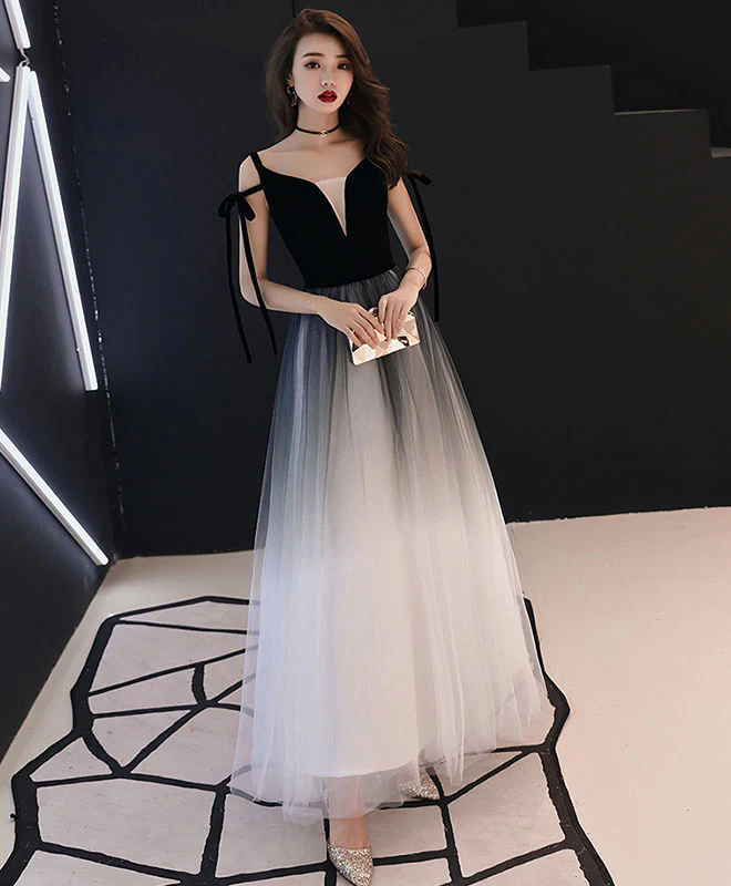 Simple Black Tulle Long Prom Dress, Black Evening Dress - Deanwangkt