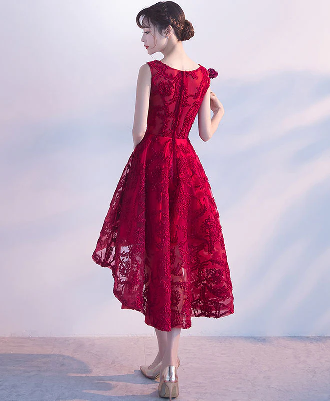 Burgundy High Low Short Prom Dress, Homecoming Dress - Deanwangkt