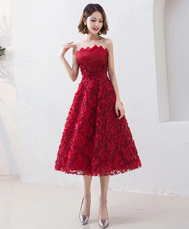 Cute Burgundy Short Prom Dress, Evening Dress - Deanwangkt