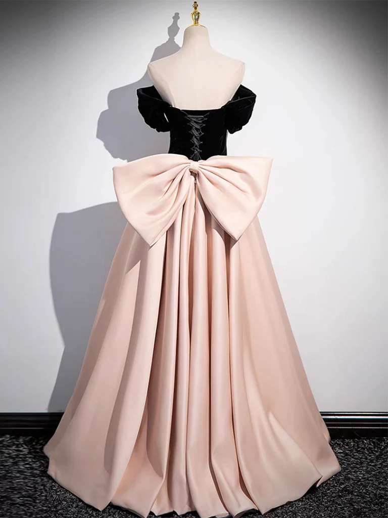 A-Line Off Shoulder Satin Champagne Long Prom Dress, Champagne Long Evening Dress - Deanwangkt