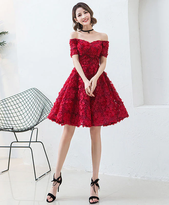 Cute Burgundy Short Prom Dress, Evening Dress - Deanwangkt