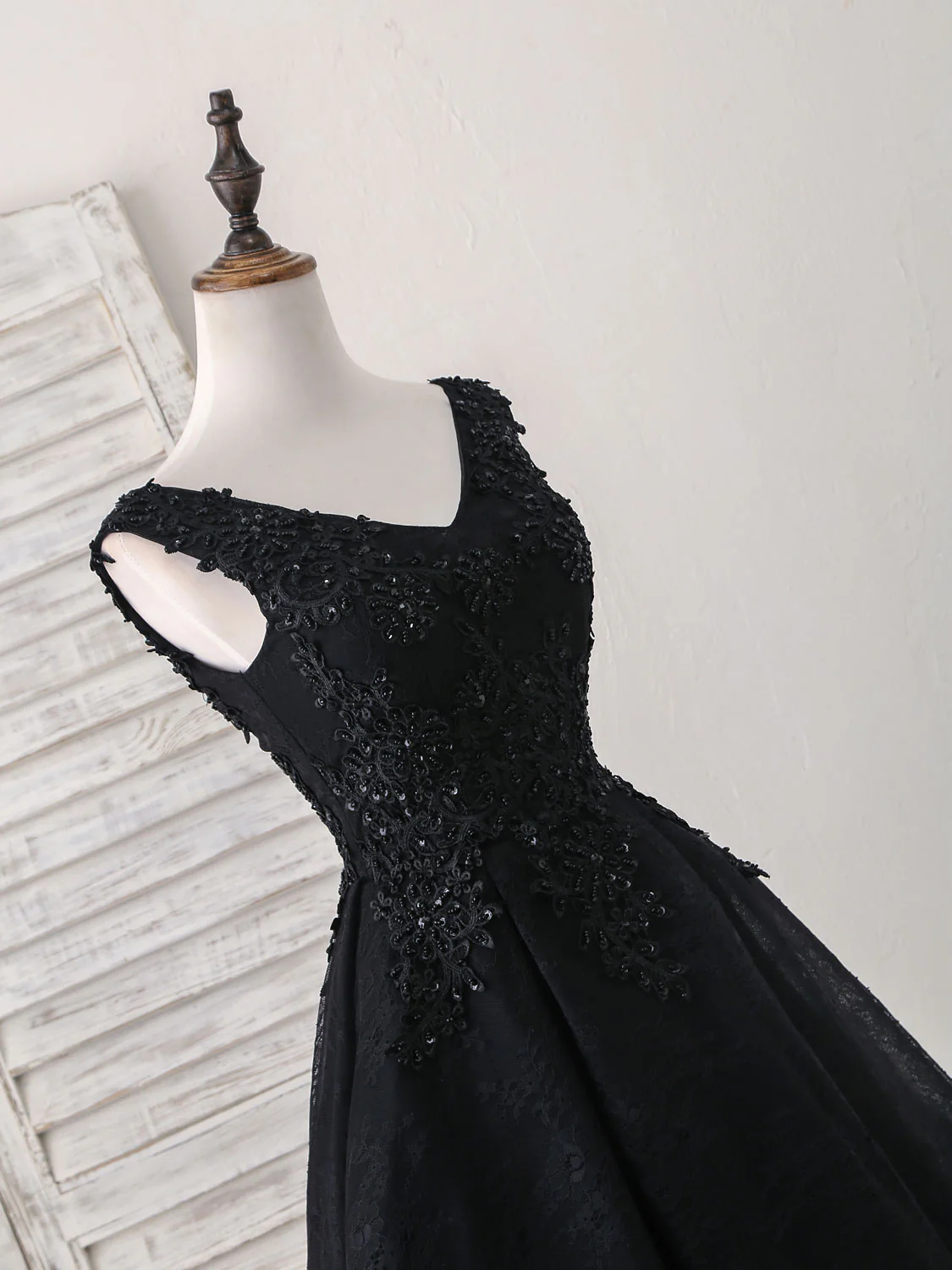Black V Neck Lace V Neck Short Prom Dress, Black Homecoming Dress - Deanwangkt