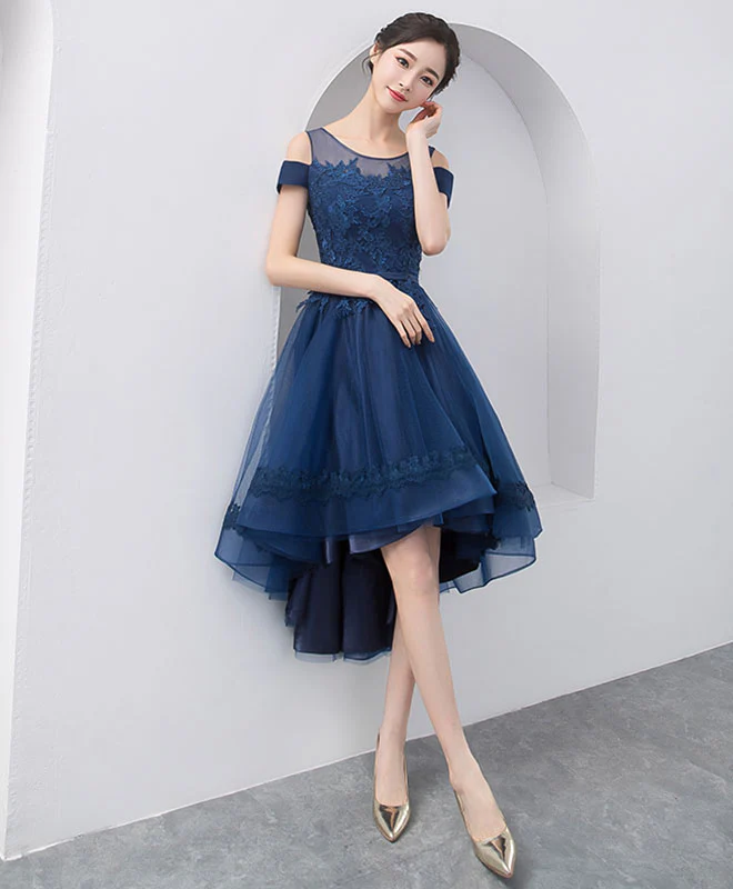 Dark Blue Lace Tulle Short Prom Dress, Homecoming Dress - Deanwangkt