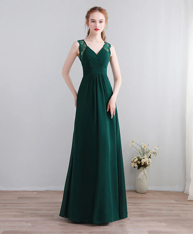 Green Lace Chiffon Long Prom Dress, Green Evening Dress - Deanwangkt