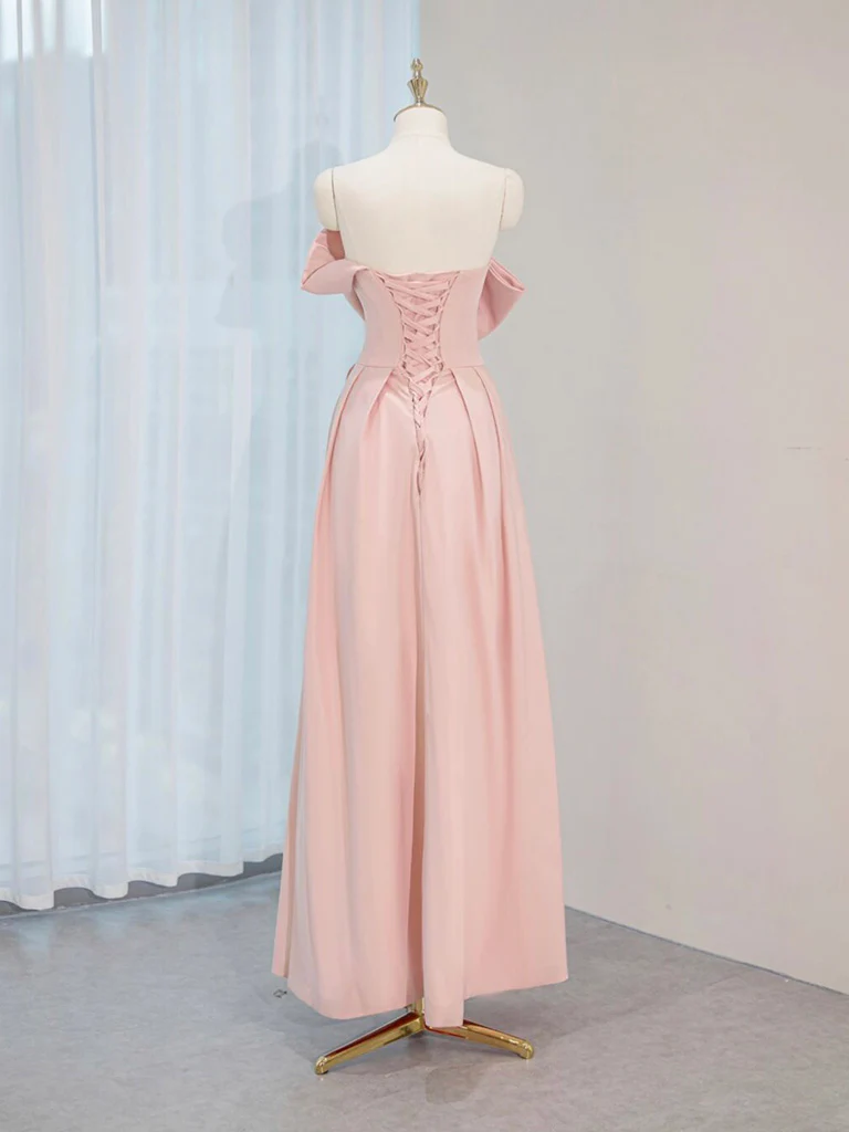 A-Line Satin Pink Long Prom Dress, Pink Long Formal Dress - Deanwangkt