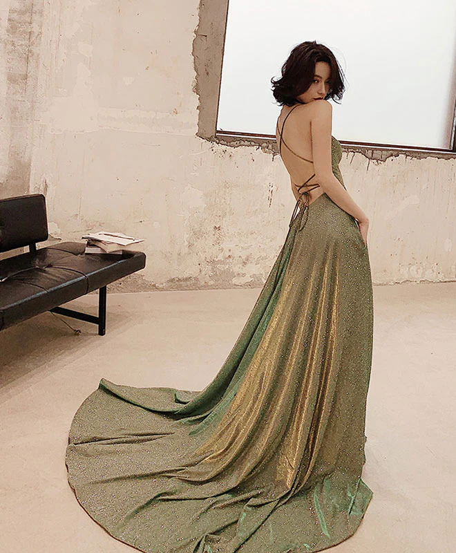 Unique Backless Green Long Prom Dress, Green Long Evening Dress - Deanwangkt