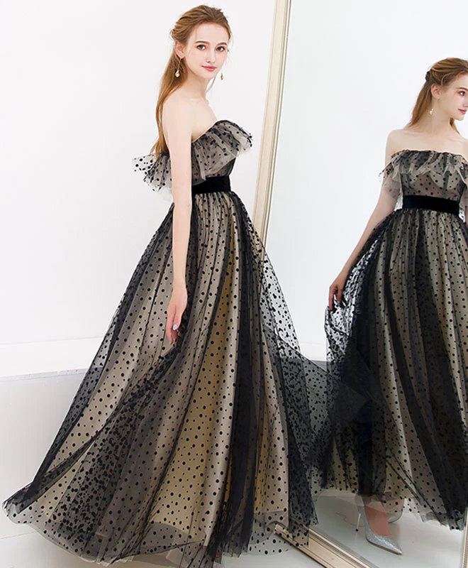 Black Tulle Long Prom Dress, Black Tulle Evening Dress - Deanwangkt