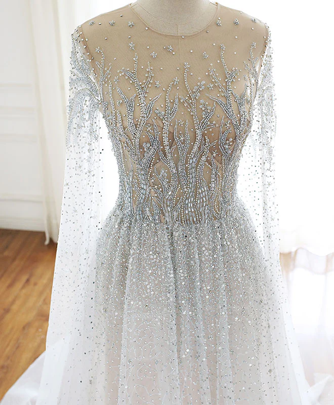 Unique Round Neck Tulle Sequin Beads Long Prom Dress - Deanwangkt