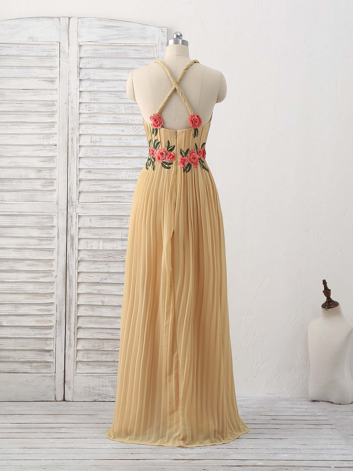 Champagne Chiffon Long Prom Dress, Chiffon Evening Dress - Deanwangkt