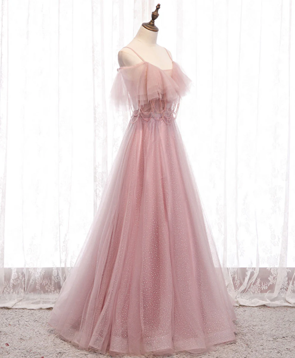 Pink Sweetheart Tulle Long Prom Dress Pink Tulle Formal Dress - Deanwangkt