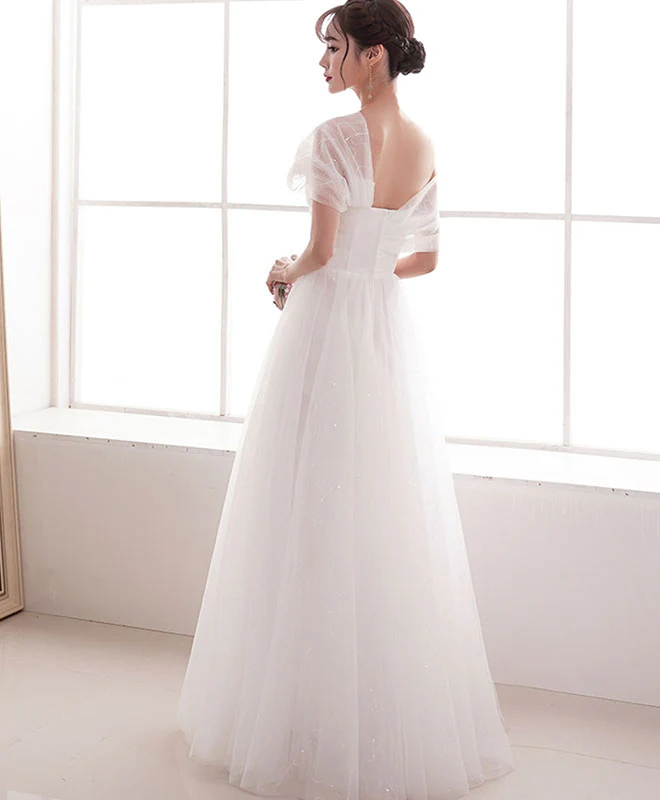 Elegant  White Tulle Long Prom Dress White Tulle Evening Dress - Deanwangkt