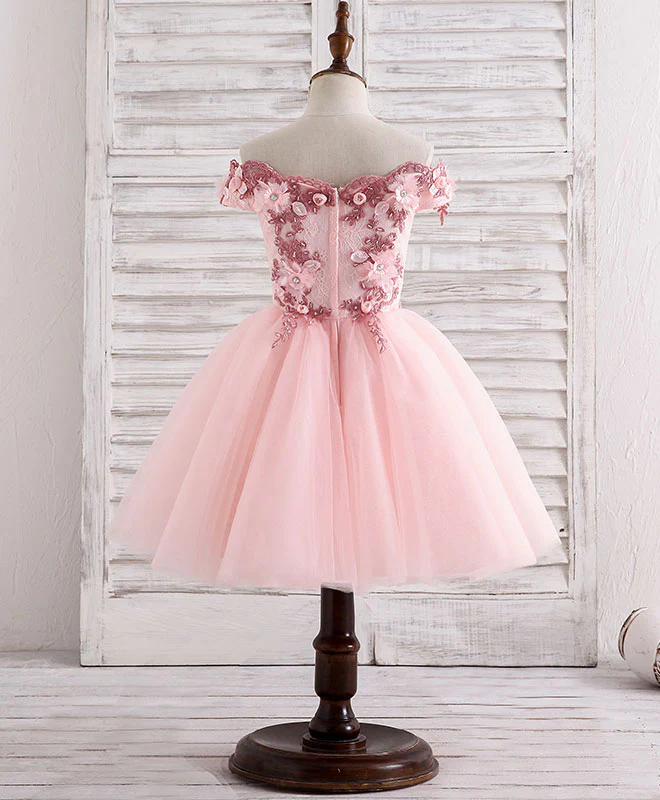 Pink Tulle Lace Applique Short Flower Girl Dresses - Deanwangkt