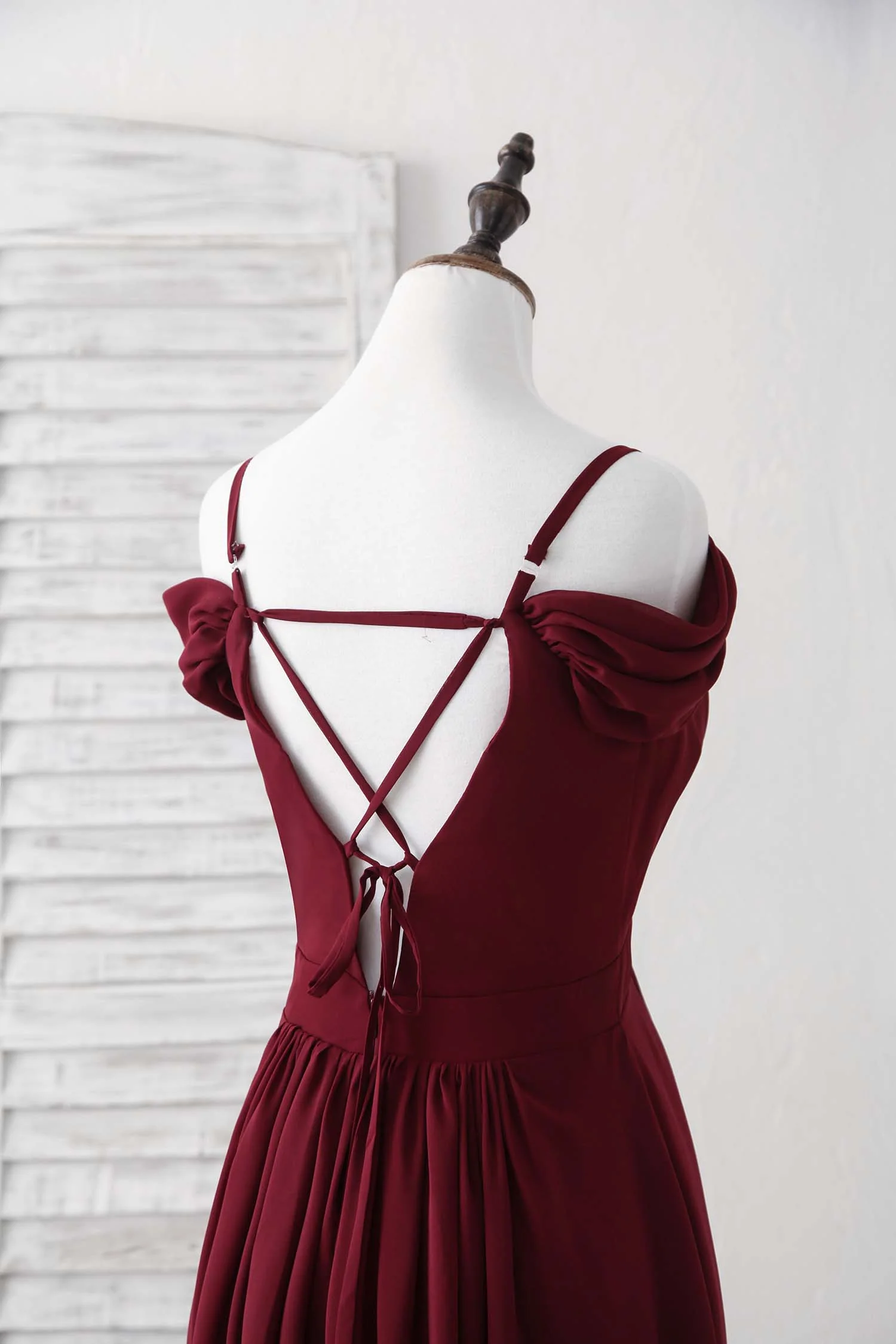 Burgundy Lace Chiffon Long Prom Dress Burgundy Bridesmaid Dress - Deanwangkt