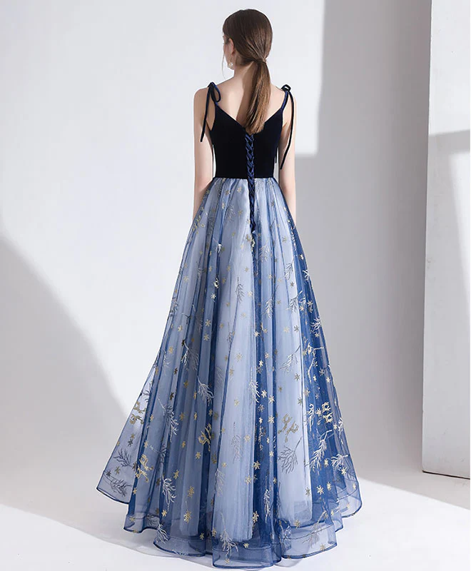 Blue Sweetheart Tulle Long Prom Dress Blue Tulle Formal Dress - Deanwangkt