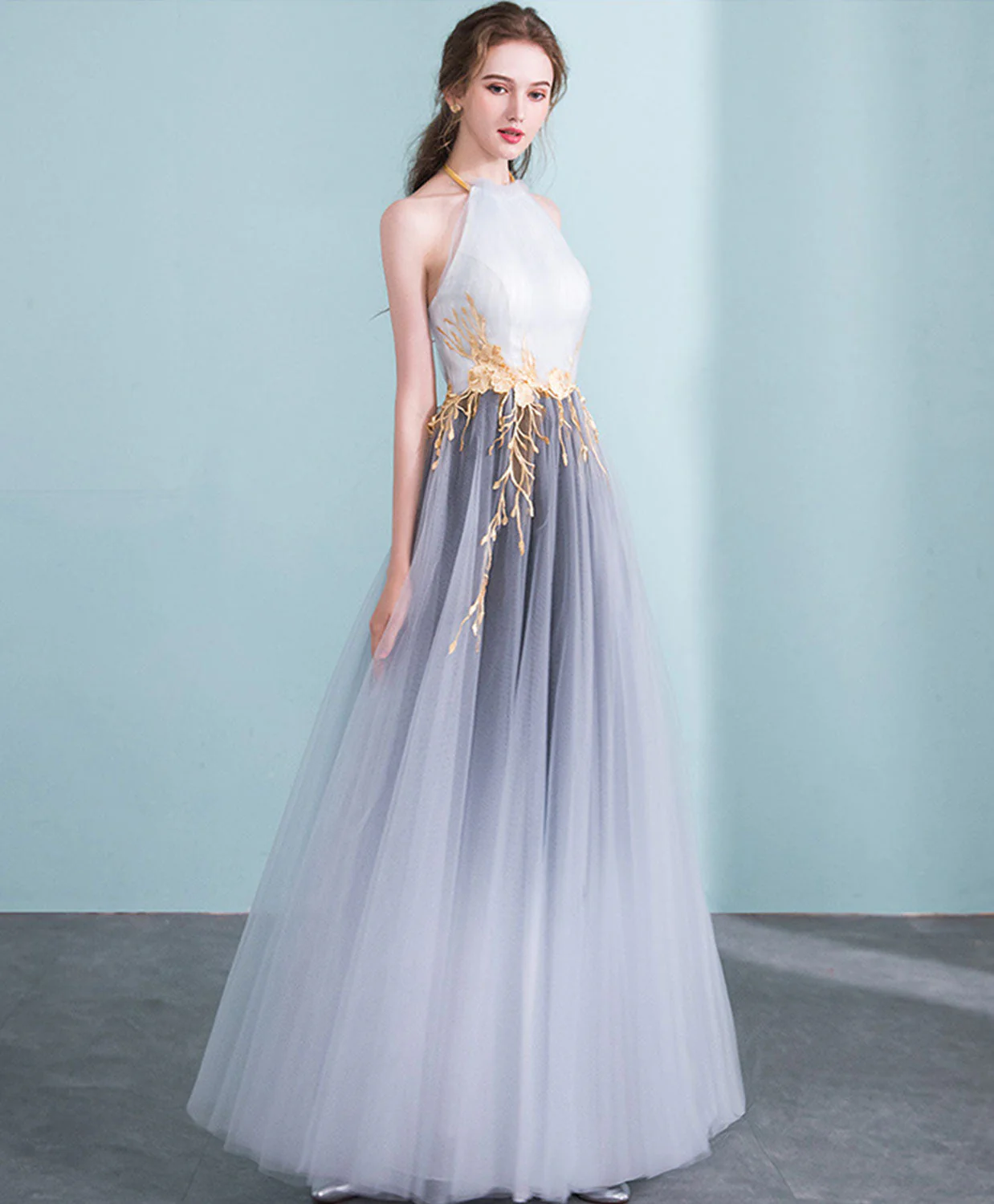 Gray Gradient Tulle Long Prom Dress, Gray Evening Dress - Deanwangkt
