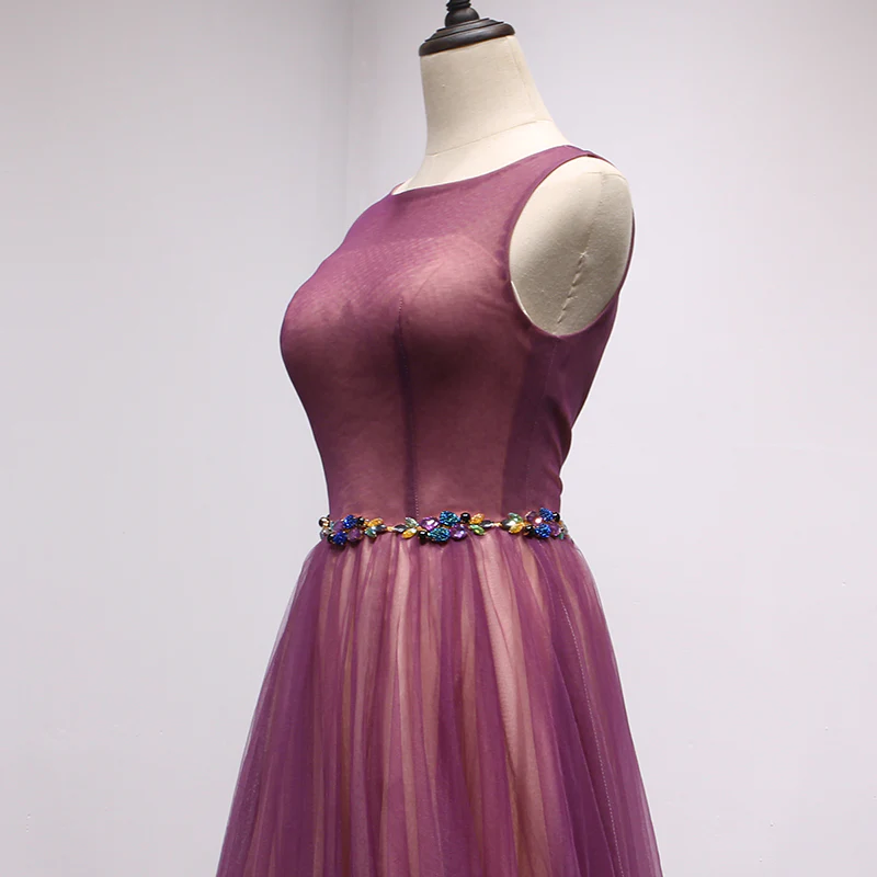 Simple Round Neck Tulle Long Prom Dress, Formal Dress - Deanwangkt