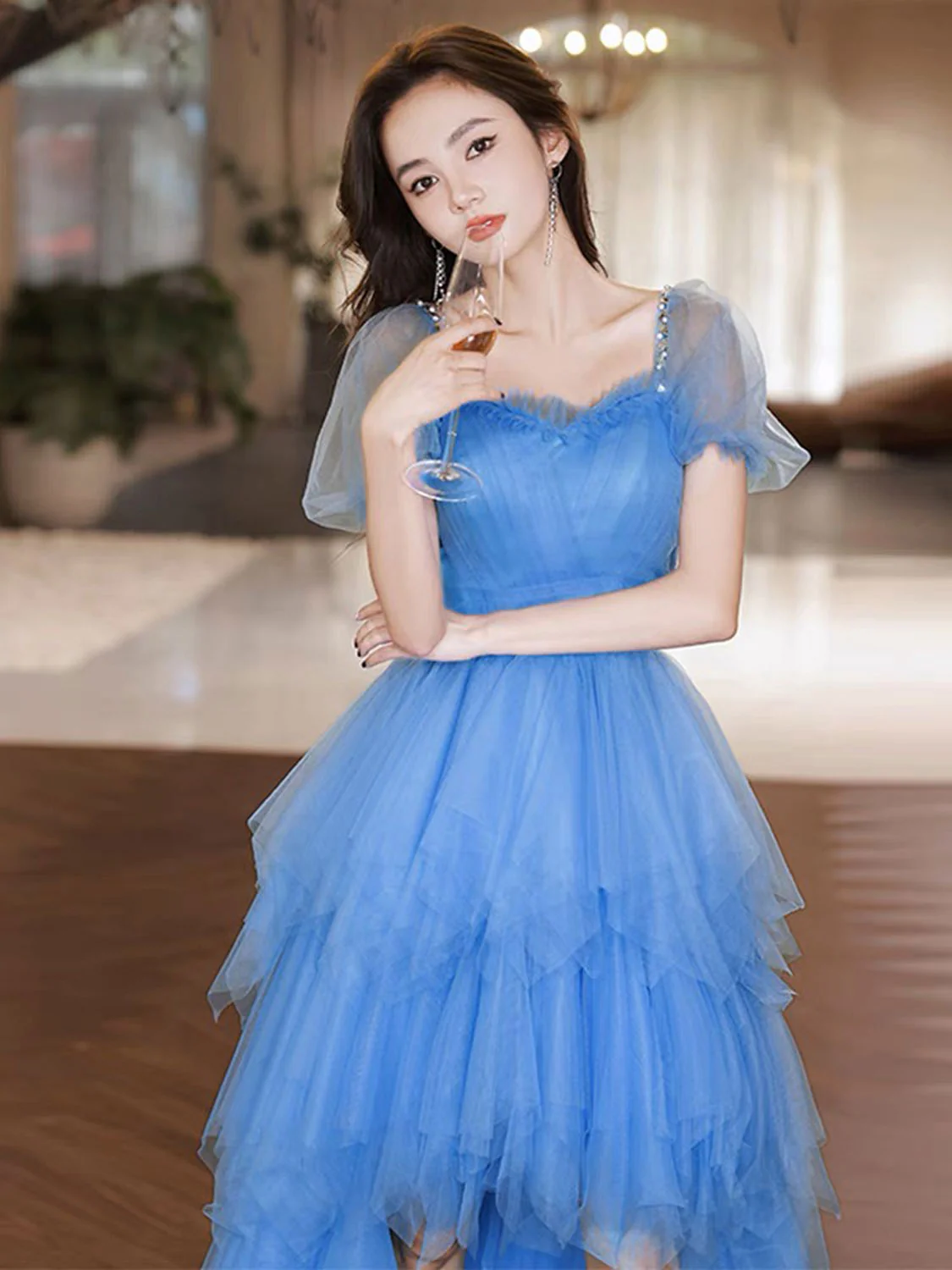 Blue High Low Tulle Prom Dresses, Blue Formal Graduation Dresses - Deanwangkt