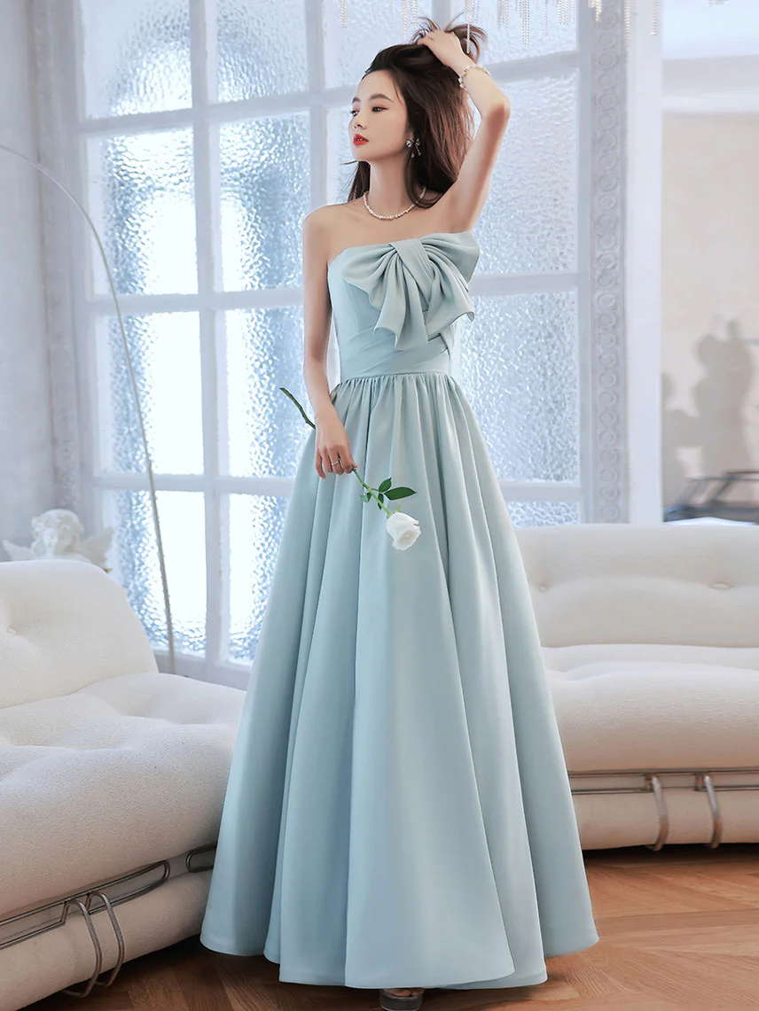Simple Backless Blue Long Prom Dresses, Blue Bridesmaid Dresses - Deanwangkt