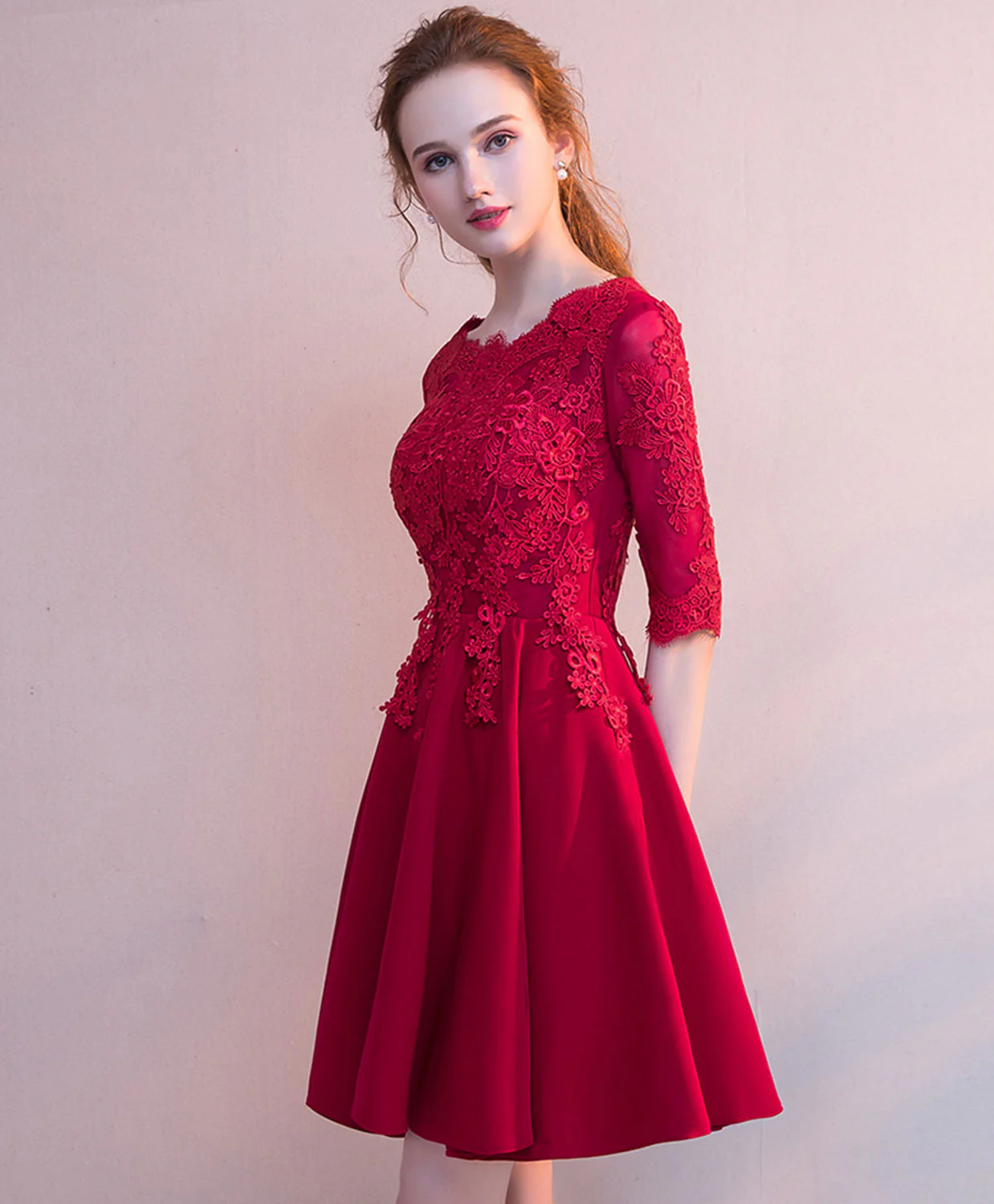 Burgundy Tulle Lace Short Prom Dress, Burgundy Homecoming Dress - Deanwangkt