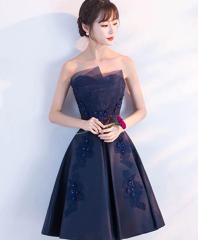 Dark Blue Lace Short Prom Dress, Blue Lace Homecoming Dress - Deanwangkt