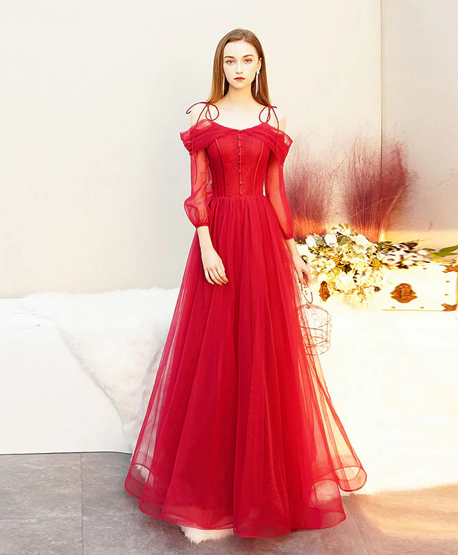Red Tulle Long Prom Dress, Tulle Red Evening Dress - Deanwangkt