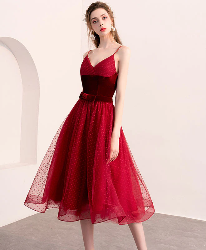 Cute Burgundy Tulle Short Prom Dress, Burgundy Homecoming Dress - Deanwangkt