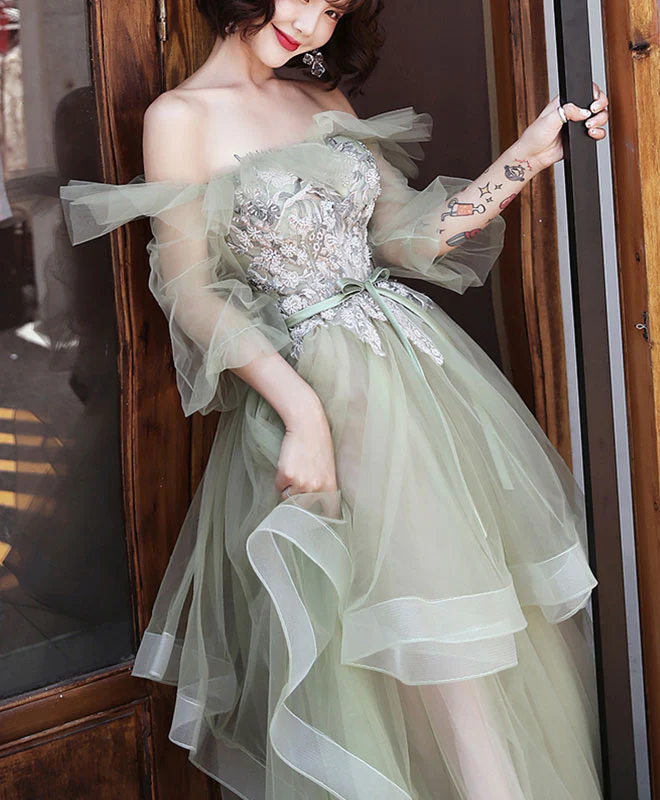 Green Tulle Lace Long Prom Dress, Green Tulle Evening Dress - Deanwangkt