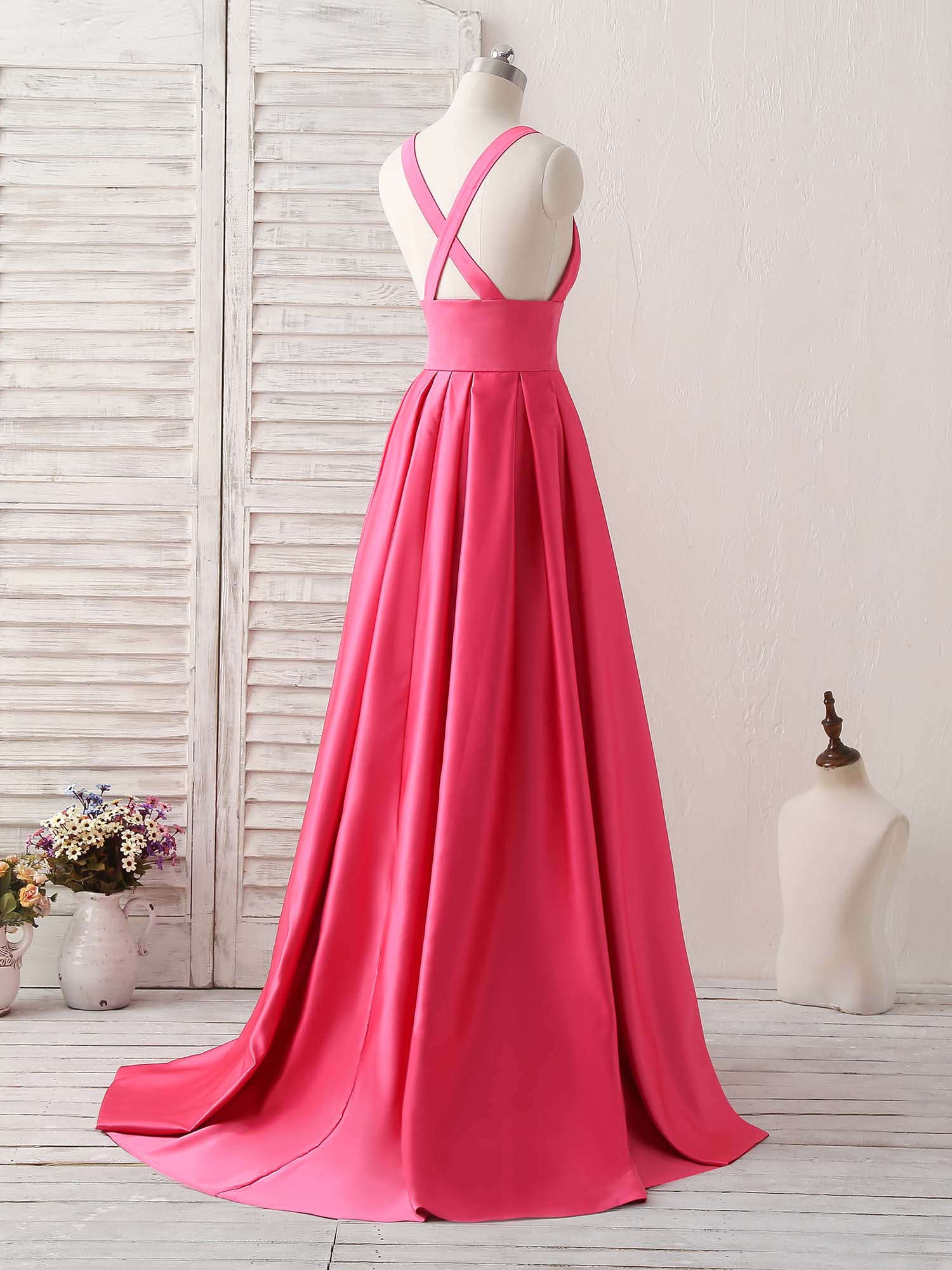 Simple V Neck Long Prom Dress Backless Evening Dress - Deanwangkt