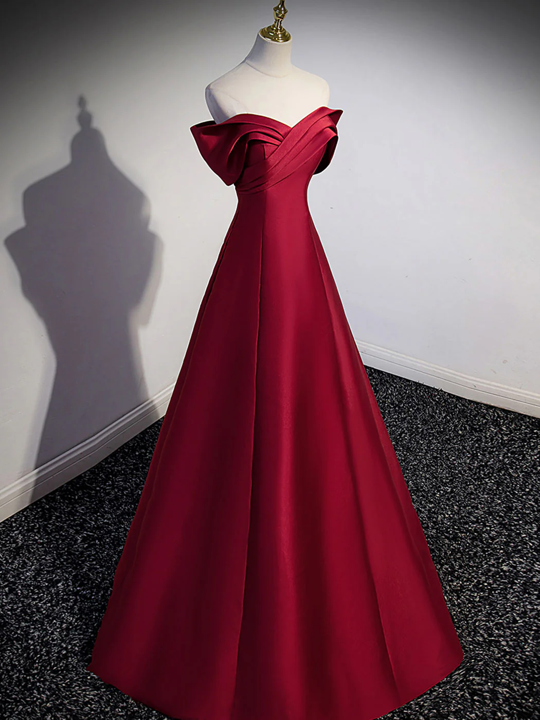 A-Line Burgundy Off Shoulder Long Prom Dress, Burgundy Evening Dress - Deanwangkt