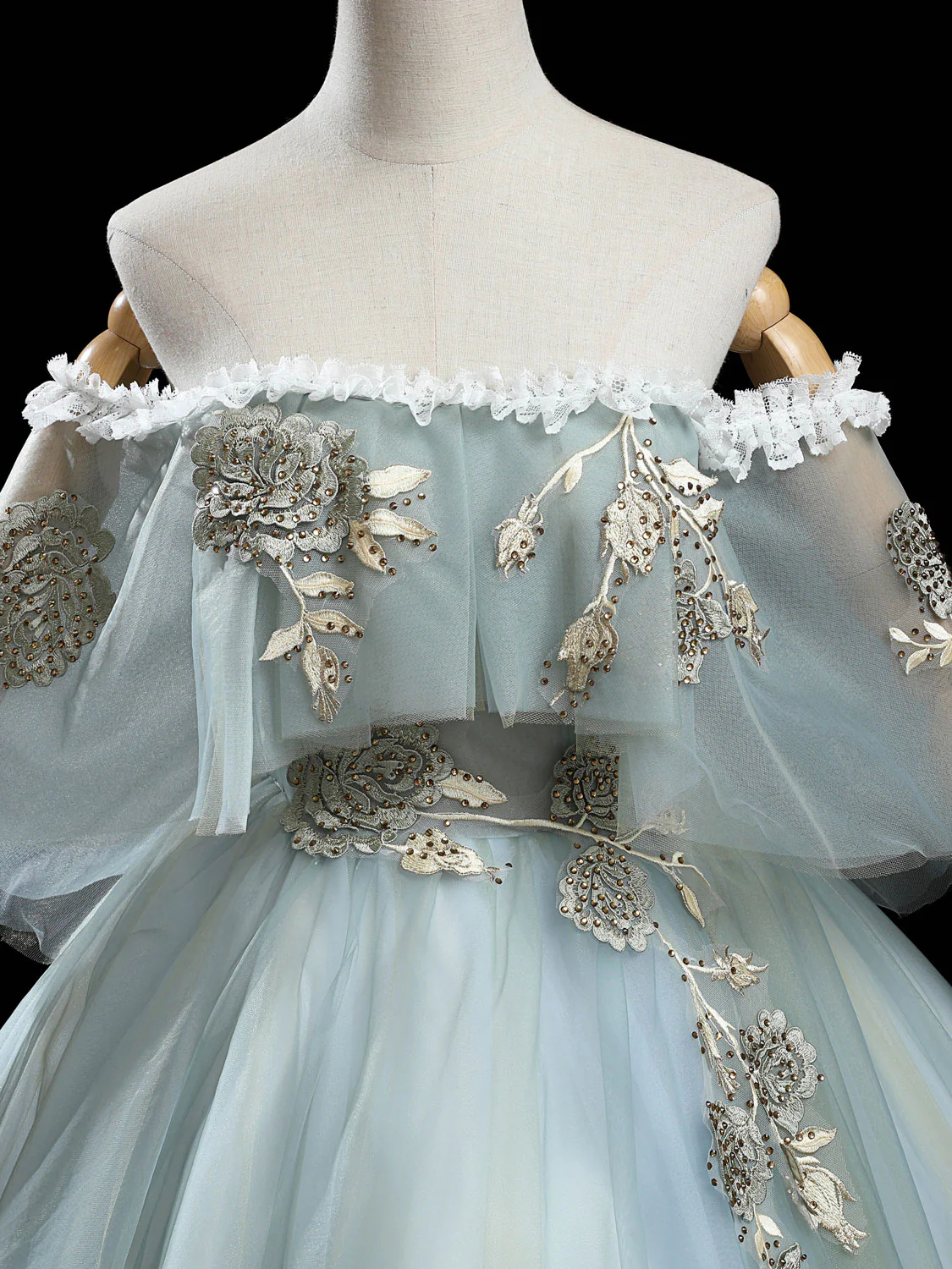 Green Tulle Lace Long Prom Dress, Green Tulle Lace Ball Gown Sweet 16 Dress - Deanwangkt