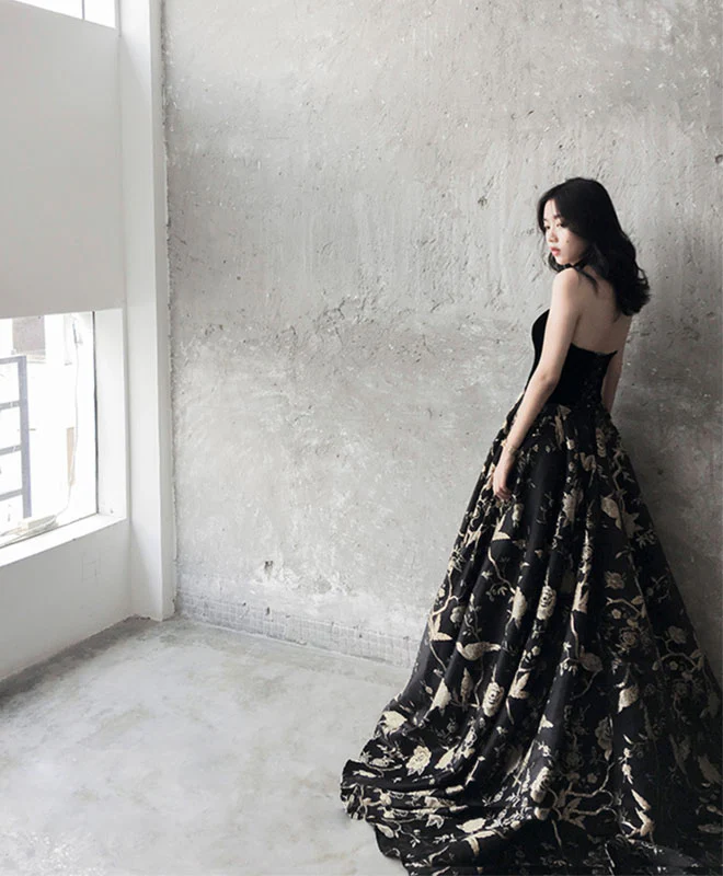 Elegant Black Sweetheart Long Prom Dress, Black Evening Dress - Deanwangkt