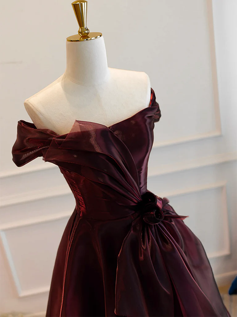A-Line Burgundy Organza Burgundy Long Prom Dress, Burgundy Long Evening Dress - Deanwangkt